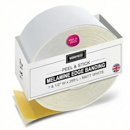 1&1/2" Matt White Peel & Stick Melamine Edge Banding, 25 ft - size: 1 & 9/16 inch