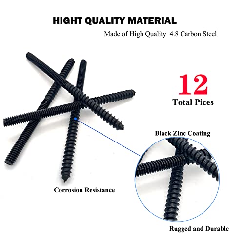 12 Pack 1/4-20 x 4 Inch Double Headed Bolts Black Hanger Bolts for Furniture Screws 100mm Length - size: Black 1/4-20"x4"-12PCS