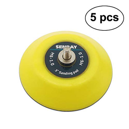 3-Inch Dual-Action Hook & Loop Fastener Flexible Backing Plate, M6 Thread Polishing Pad - 5 PCS Set - color: 3 Inch / Yellow, size: M6 Thread