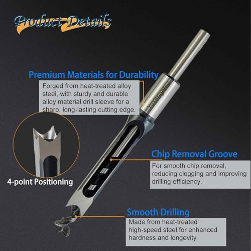 6Pc Square Hole Mortise Chisel Drill Bit Set 1/4"-5/8" (6.4-16mm)