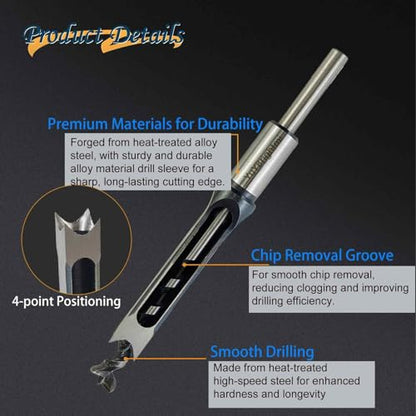 6Pc Square Hole Mortise Chisel Drill Bit Set 1/4"-5/8" (6.4-16mm)