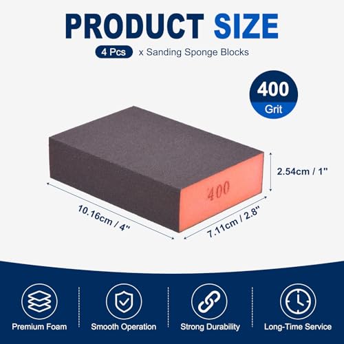 4Pcs 400Grit Sanding Sponges, Wet Dry Sanding Blocks - size: 400Grit