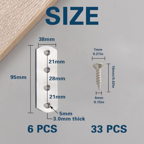 6Pcs Flat Mending Plates 3.7"x1.5" 304 Stainless Steel with Screws - color: Silver