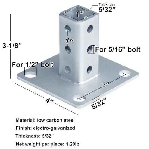 4 Pack 1" x 1" Square Post Anchor Base, Square Tube Fittings