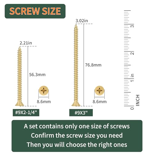 Wood Screws #9 X 3 Flat Head Phillips Screws 300 Pcs Coarse Thread Self Tapping Screws, Bright Brass - color: Bright Brass, size: #9 X 3"