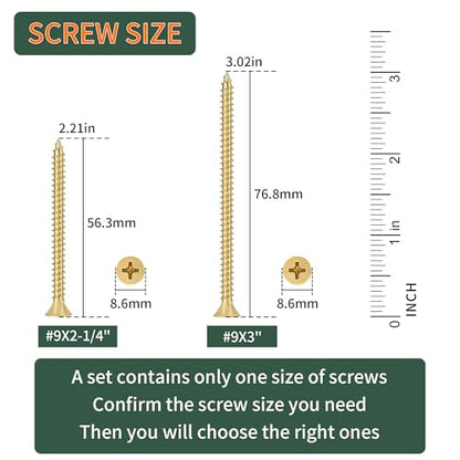 Wood Screws #9 X 3 Flat Head Phillips Screws 300 Pcs Coarse Thread Self Tapping Screws, Bright Brass - color: Bright Brass, size: #9 X 3"