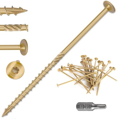 Lag Screws 5 Inch, Structural Wood Screw #14x 5, 50-PCS Heavy Duty Construction Screw, Rust Resistant, Washer Head, Black Coated Exterior Wood (50, Bronze, #14 x 5) - color: Bronze, size: #14 x 5"