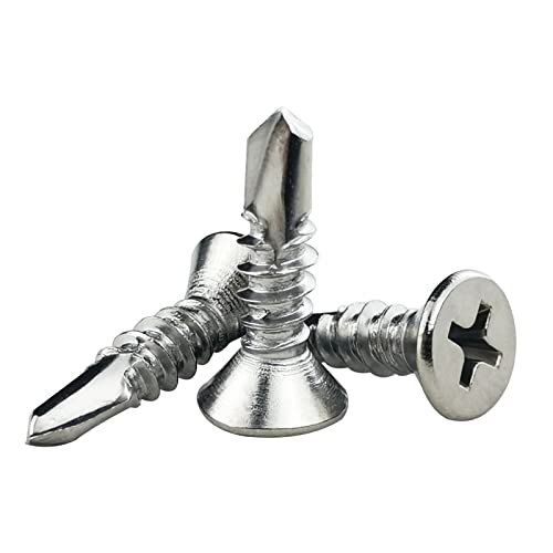 120PCS #10 x 3/4" Stainless Steel Self Drilling Screws,410 Stainless Steel Flat Head Screws Phillips Head Self-Tapping Screws High-Strength Fast Sheet Metal Screws (1/2" to 1-1/4" Available) - size: 120PCS #10 x 3/4"