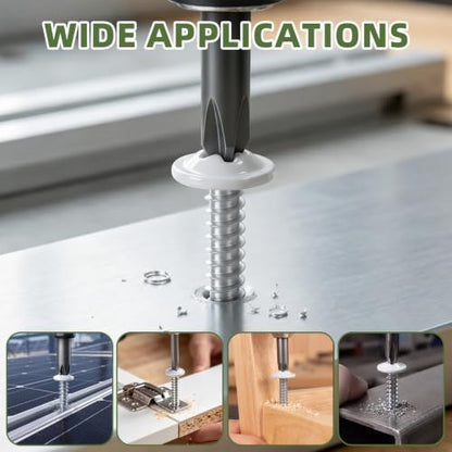 #10 x 1-1/4" (100 PCS) White Head Fast Self Tapping Sheet Metal Screws, Modified Truss Head Self Drilling Screw, Full Thread, Screwdriver Bit Included - color: White, size: #10 x 1-1/4"