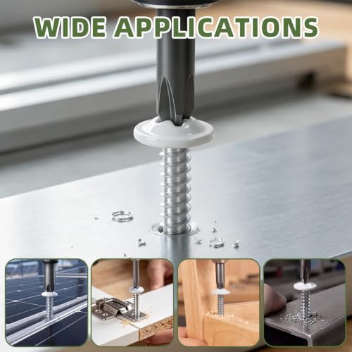 #10 x 5/8" (100 PCS) White Head Fast Self Tapping Sheet Metal Screws, Modified Truss Head Self Drilling Screw, Full Thread, Screwdriver Bit Included - color: White, size: #10 x 5/8"