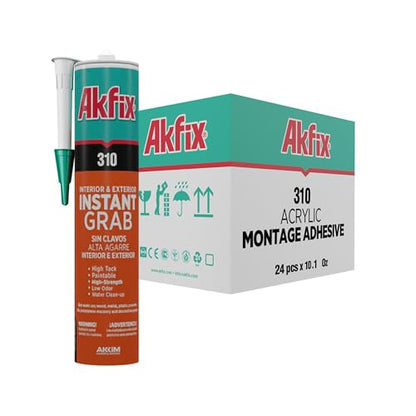 Akfix 310 Instant Grab Construction Adhesive, 10.5 fl. oz. Paintable and White (Pack of 24) - size: 24 pack