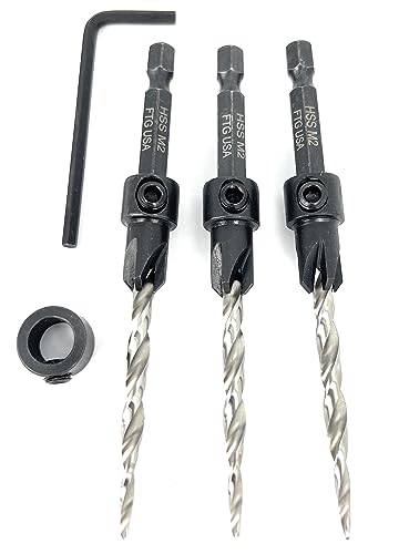 FTG USA 3 Pc #10 (3/16") Countersink Drill Bit Set with Tapered Drill Bits - size: #10, style: Same Sort 3 Pc
