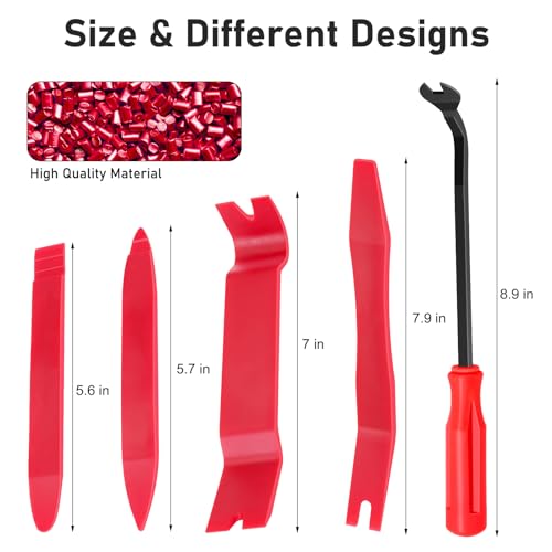GLK Auto Trim Removal Tool Set, 5pcs Plastic Pry Tool Kit, Auto Trim Tool, Prying Tool, Car Door Panel Clip Revmoal Tool, Fasteners Remover, red - color: Red