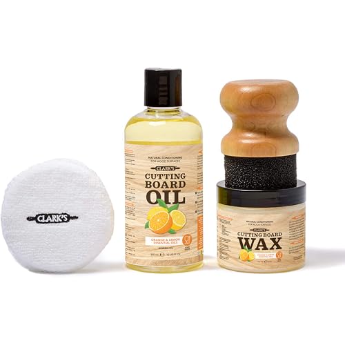Clark’S Cutting Board Oil and Wax Kit – Includes Food Grade Mineral Oil (12oz), Finishing Wax (6oz), Applicator, & Buffing Pad to Clean and Protect Wood, Enriched with Natural Lemon & Orange Extract - style: Orange & Lemon Extracts