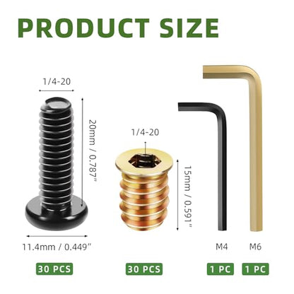 1/4-20 (30 Sets) Furniture Bolts and Nuts Assortment Kit, 3/4" Furniture Screws and 19/32" Threaded Insert Nuts with Allen Wrenches, Screw-in Nuts for Wood Furniture Assembly Connector - size: M6 x 20mm
