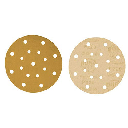 Dura-Gold 6" Gold Sanding Discs, 220 Grit, Box of 50, Hook & Loop, 17 Hole - size: 220-Grit