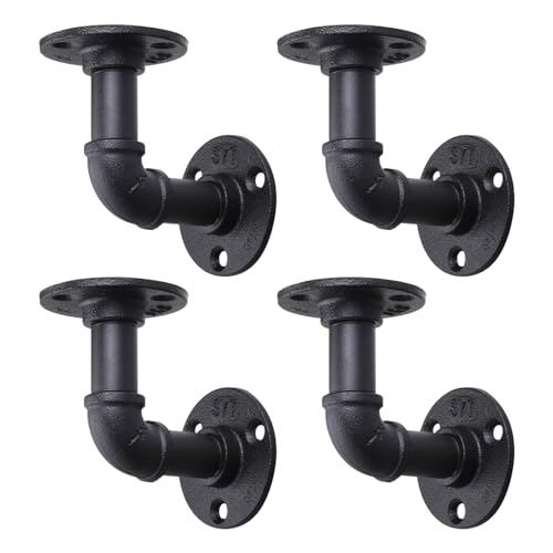 MUZIK 4Pcs 4"×4" L Pipe Shelf Bracket, Heavy Duty Wall Mount, DIY Shelving - size: 4*4 Inch, style: 4 Pack