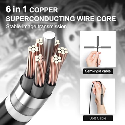 1920P HD Dual Lens Endoscope Camera Semi-Rigid Snake Cable IP67 Waterproof 8LED Lights Dimmable HD Industrial Pipeline Inspection Probe Compatible with Smartphones Endoscope Camera (16.4ft) - size: 16.4ft