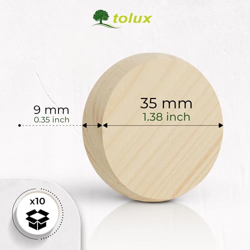 Tolux Wooden Plugs 35 mm (1.38"), Wood Screw Hole Plugs, 35 × 9 mm (1.38 × 0.35"), 10 pcs - size: 35x9 mm/ 1.38x0.35 in