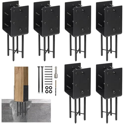 6x6 U-Shape Post Base Heavy Duty Wet Concrete Holder (Black - Set 6) - size: 6IN, style: Set 6