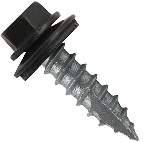 14 x 1 Dark Bronze Metal Roofing Screws - Hex Washer Head- Self-Starting/Tapping - EPDM Washer. 1 x 250 Count Bag - 250 Screws - color: DARK BRONZE, size: 1"