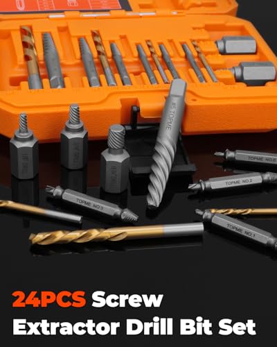 24 Piece Left Hand Drill Bits Set and Easy Out Screw Extractor Set