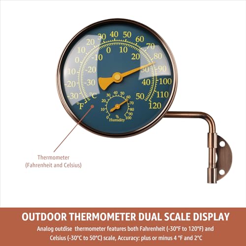 4" Outdoor Thermometer & Humidity Gauge, Brass Analog Dial