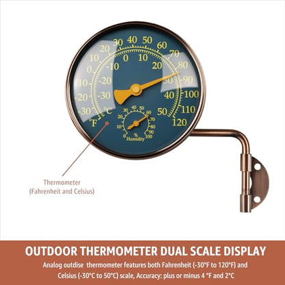 4" Outdoor Thermometer & Humidity Gauge, Brass Analog Dial