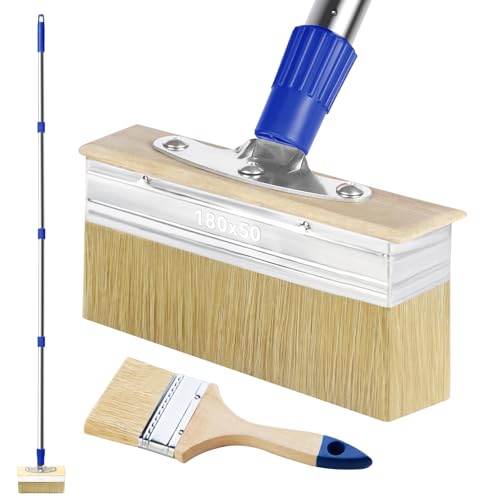 PIMEKOY 7" Deck Stain Brush with 60" Long Handle for Woodstains, Decking