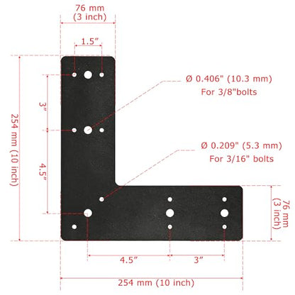 4 PCS L Flat Brackets for 4x4 Lumber, Carbon Steel Corner Brace - size: Fit 4x4 Lumber (15 holes)