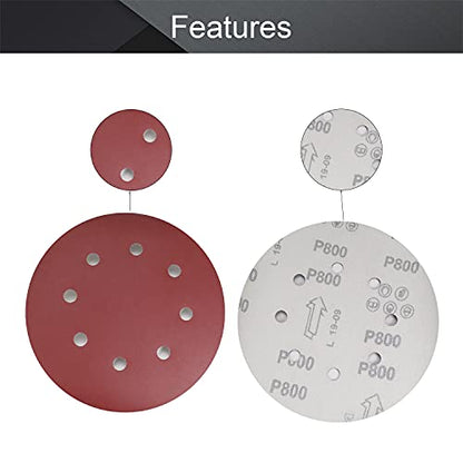 Utoolmart 10pcs 7 Inch 8 Hole Hook and Loop Sanding Disc 800Grit Flocking Sandpaper for Random Orbit Sander - size: 800 Grit