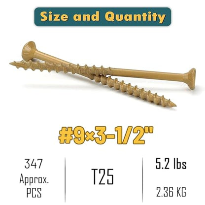 WELLOCKS #9 x 3-1/2 in Tan Deck Screws, 5.2 lbs with T25 Bit - size: #9×3-1/2", style: 5.2LBS Tan