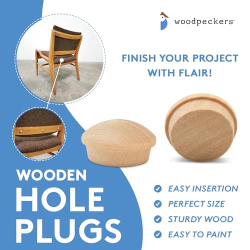 Wood Hole Plugs 1/2 inch, Pack of 100 Maple Button Top Wood Plugs for Screw Holes, by Woodpeckers - size: 1/2 inch
