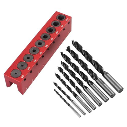 Drill Guide, Doweling Jig and Drill Guide for Straight Hole, 2-10 mm Self-Centering Drill Block for Pocket, Edge and Face Joinery, Aluminum Power Tool Accessory Jig for DIY and Woodworkers