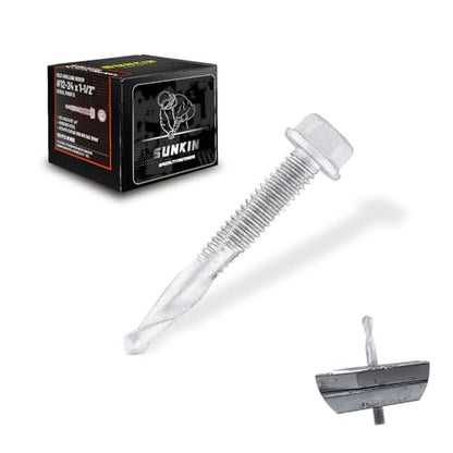 SUNKIN 192PCs Self Tapping Screws for Metal, Hex Head #12 x 1-1/2 Inch, Self Drilling for Thick Steel, Less Effort Installation, Long Lasting Anti Rust Coating - size: #12 x 1-1/2 inch (192pcs)
