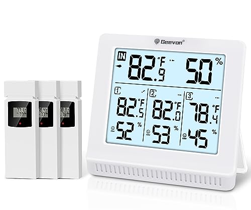 Geevon Indoor Outdoor Thermometer Wireless with 3 Remote Sensors, Digital Hygrometer Thermometer, Temperature Gauge Humidity Monitor with Backlight, 200FT/60M Transmission Range
