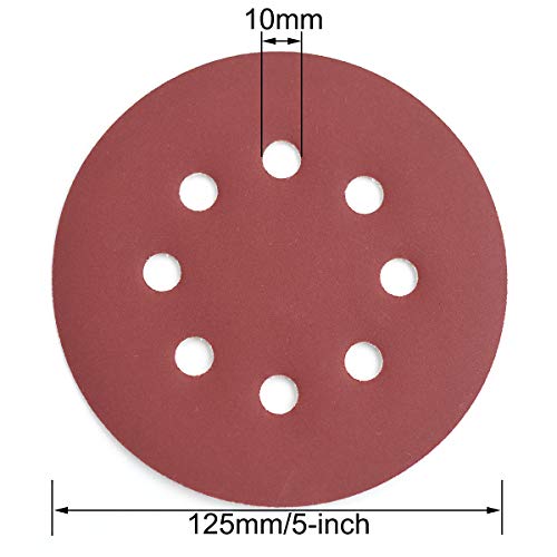 5-Inch 8-Hole Hook & Loop Sanding Discs 600-2000 Mixed Grit, 60-Pack