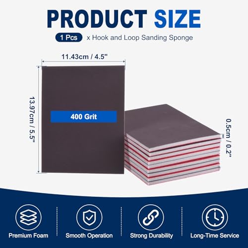 400Grit Sanding Sponges, 5.5x4.5In Hook & Loop Black - size: 400 Grit