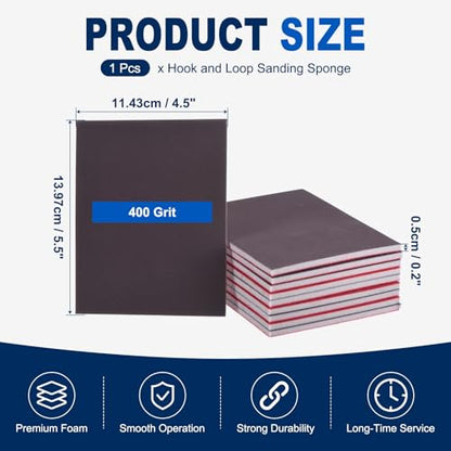 400Grit Sanding Sponges, 5.5x4.5In Hook & Loop Black - size: 400 Grit
