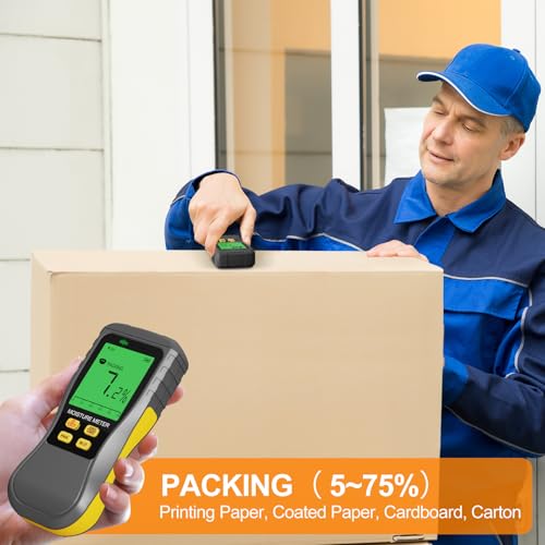 Pinless Moisture Meter, Digital Wood Moisture Tester, Non-Destructive Induction Moisture Detector for Drywall, Lumber, Building Materials, Easy Read and Three Color Indicate