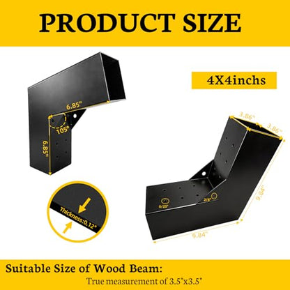 4x4 15° 2-Way Pegola Bracket,Slant Angled Post Brackets(1Pack) - size: 4x4 inchs
