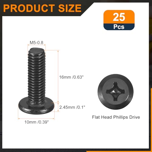 uxcell 25Pcs M5-0.8x16mm Flat Round Head Machine Screw Phillips Drive Screw - size: M5-0.8 x 16mm