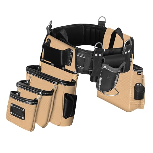 Fueri Electrician Tool Belt Combo with Back Support Padded Belt - color: Black and Beige, size: Large ( 36'' - 42'' )