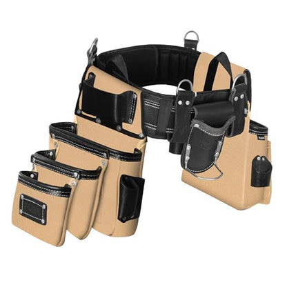 Fueri Electrician Tool Belt Combo with Back Support Padded Belt - color: Black and Beige, size: Medium ( 30'' - 36'' )