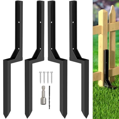 Fence Post Repair Kit, Heavy Duty Steel Ground Anchor Spike, 4-Pack