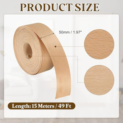 uxcell 2 Inch x 49ft Wood Veneer Edge Banding, Pre-Glued Flexible Beech Edging Strips, Iron on with Hot Melt Adhesive Wood Tape for Cabinet Repair and Furniture Restoration - size: 2 Inch x 49ft