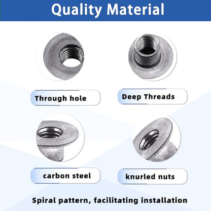 Glarks 30pcs M8 x 10mm Round Base Weld Tee Nut, Carbon Steel Through Hole Tee Nut, Flange Insert Female Thread T-Nuts for Hardware Fitting Fastener, Wood Furniture, Hardware Accessories - size: M8 x 10mm