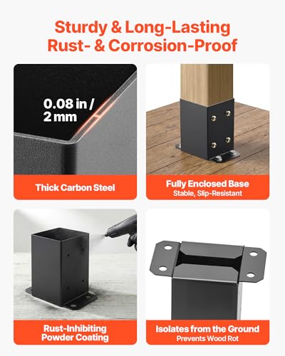 VEVOR 4x4 Post Bracket, 10PC Post Base Brackets, Inner Size 3.6"x3.6" Black - size: 4x4 10pc