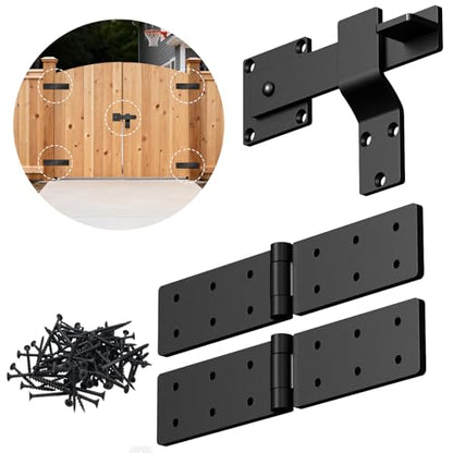 Fence Gate Hinge and Latch Set 3Pack Heavy Duty Gate Hardware Kit,270 Degree Strap Gate Hinge & Adjustable Rust-Resistant Kit for Outdoor,Garden,Backyard,Barn,Shed Wood Doors,Farm,Black