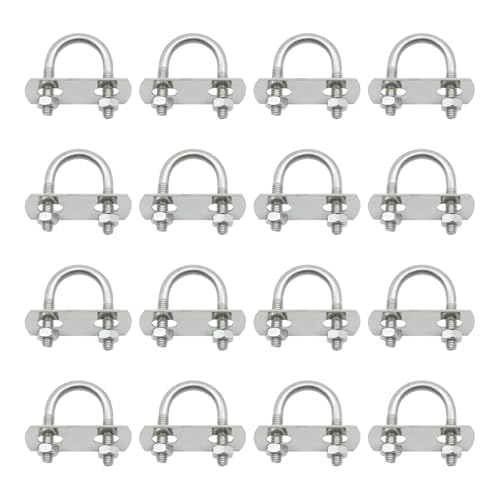 EATAKWARD 16Pcs Round U Bolts Zinc Plated Steel, M6 Round Bend U Clamp with Nut Plate Washer, Replacement for Pipes Wood and Other Materials (0.63, 16mm, Inches)